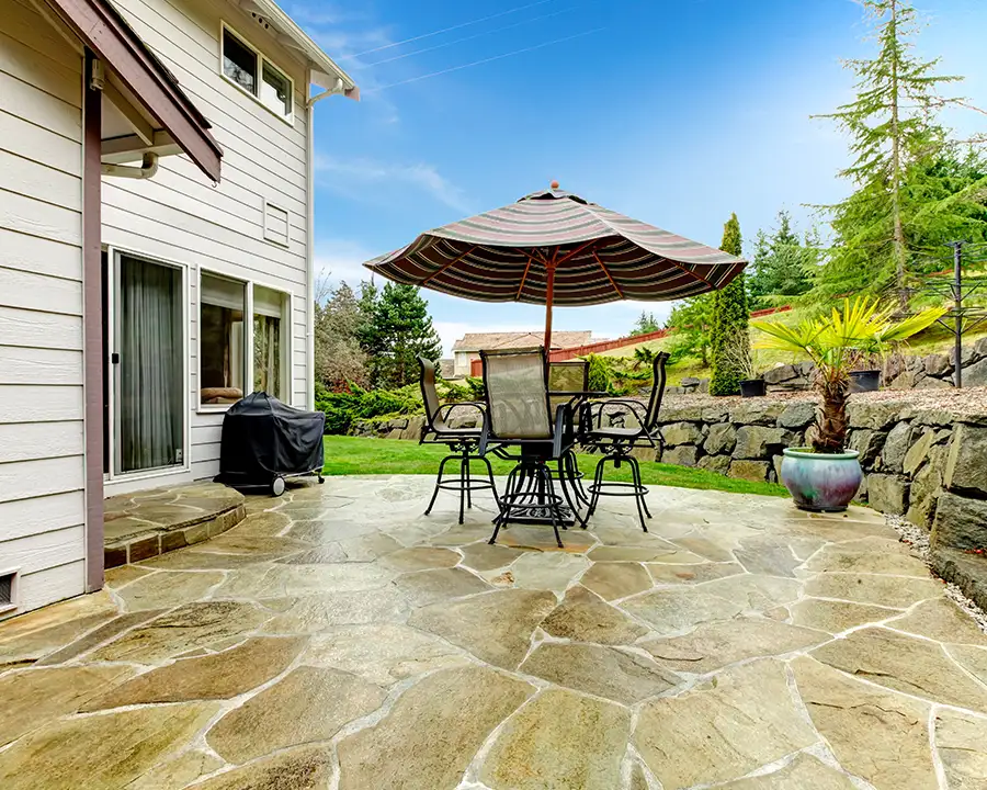Concrete decks and patios, Concrete patio, stamped concrete to look like natural stone - Belleville, IL